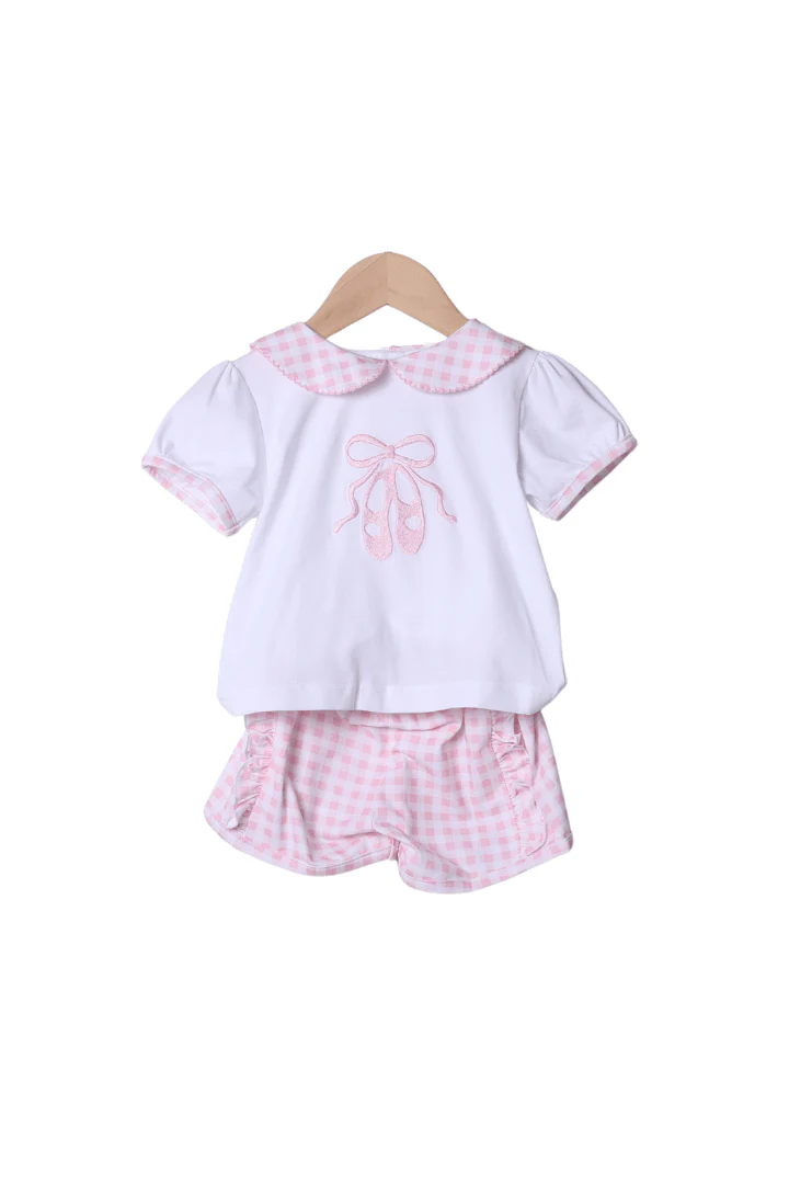 Tiny Dancer Applique Pink Gingham Ruffle Short Set