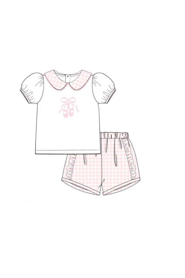 Tiny Dancer Applique Pink Gingham Ruffle Short Set - Image 2