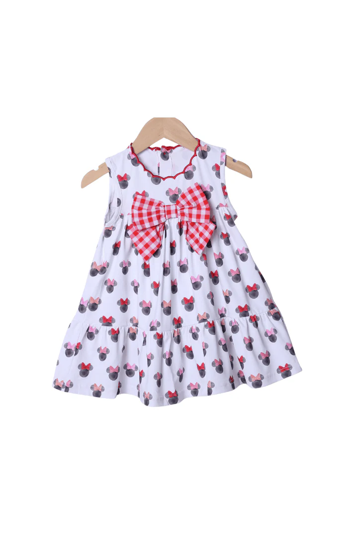 Watercolor Mouse Scalloped Bow Dress