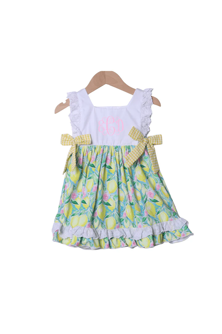 Yellow and Pink Lemon Ruffle Dress