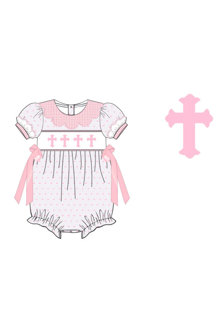 Smocked Pink Swiss Dot Cross Bubble - Image 2