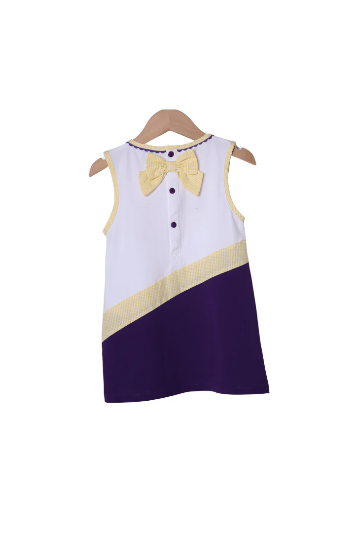 Purple and Yellow Embroidered Cheer Dress - Image 2