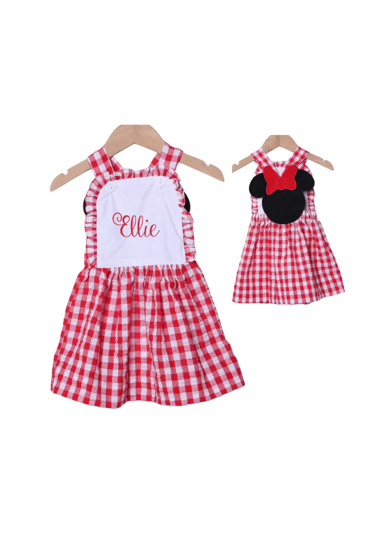Red Gingham Mouse Applique Seersucker Dress