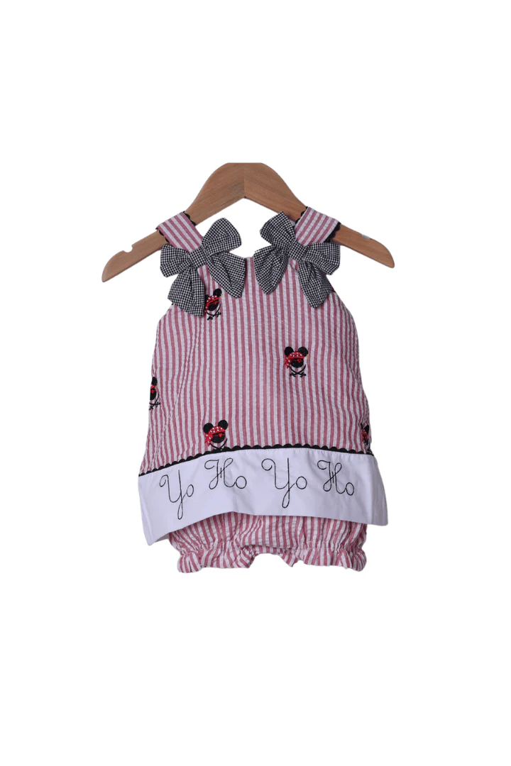 Red Stripe Bow Pirate Mouse Skirted Bubble
