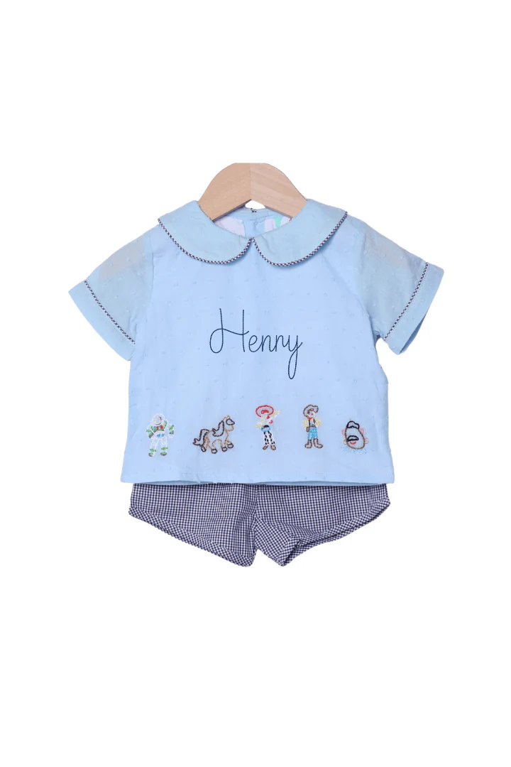 Shadow Embroidered Cowboy Friends Swiss Dot Short Set