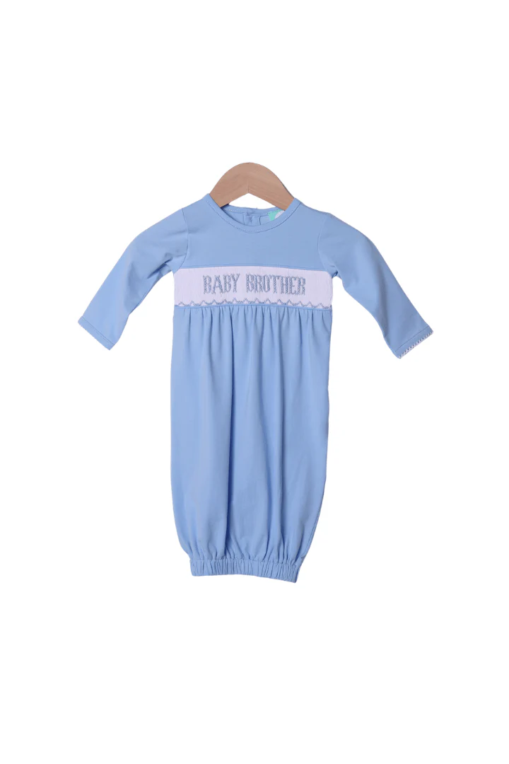 Smocked Baby Brother Blue Gown