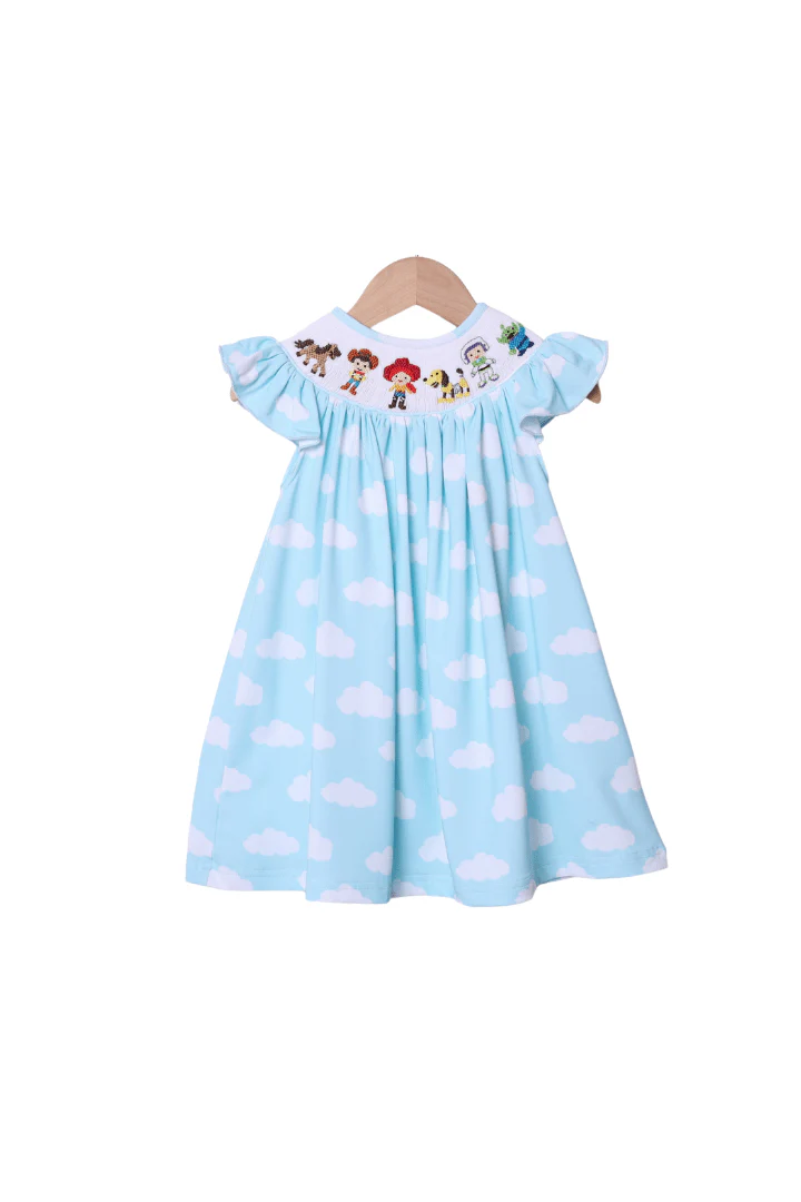 Smocked Cowboy and Friends Cloud Bishop Dress