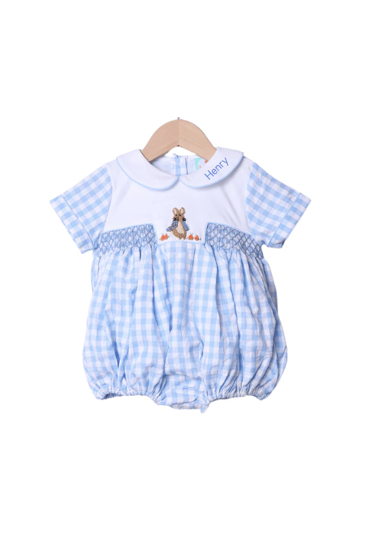 Smocked/French Knot Peter Rabbit Classic Seersucker Bubble