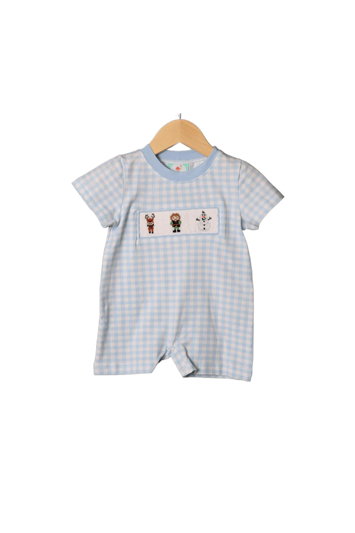 Smocked Ice Prince Blue Gingham Knit Romper