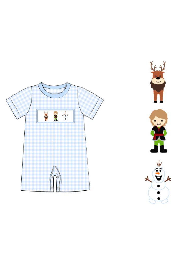 Smocked Ice Prince Blue Gingham Knit Romper - Image 2