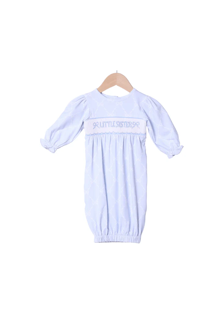 Smocked Little Sister Trellis Bow Gown