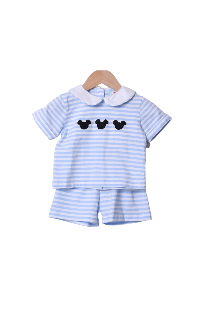 Smocked Mouse Blue Stripe Short Set