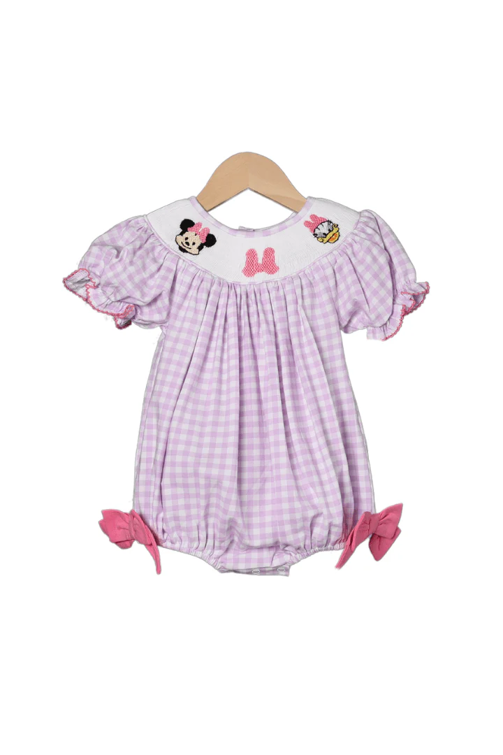 Smocked Mouse Bow Lavender Gingham Bubble