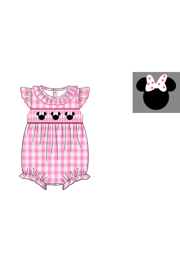 Smocked Mouse Pink Gingham Seersucker Bubble - Image 2