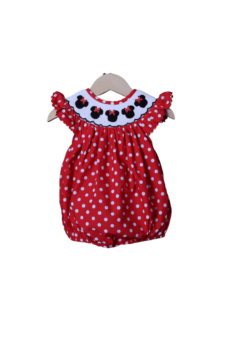 Smocked Mouse Red Polka Dot Bubble