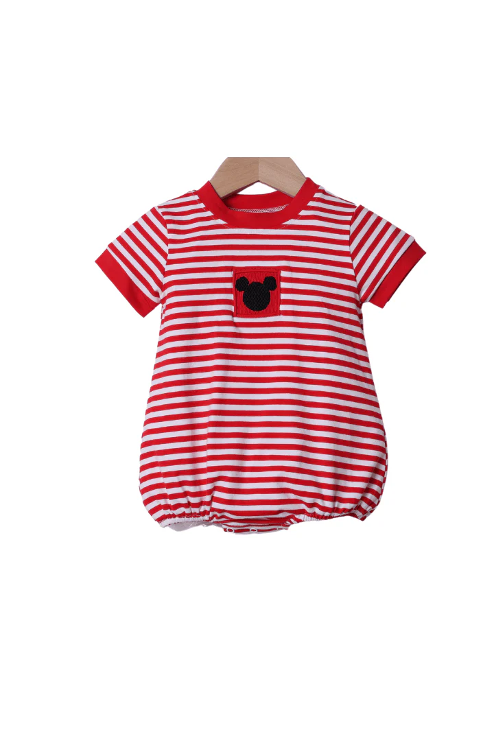 Smocked Mouse Red Stripe Bubble