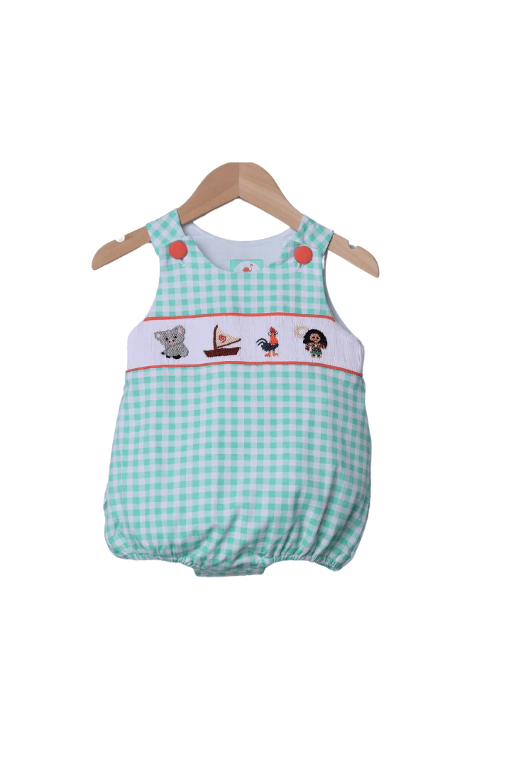 Smocked Ocean Friends Mint Gingham Bubble