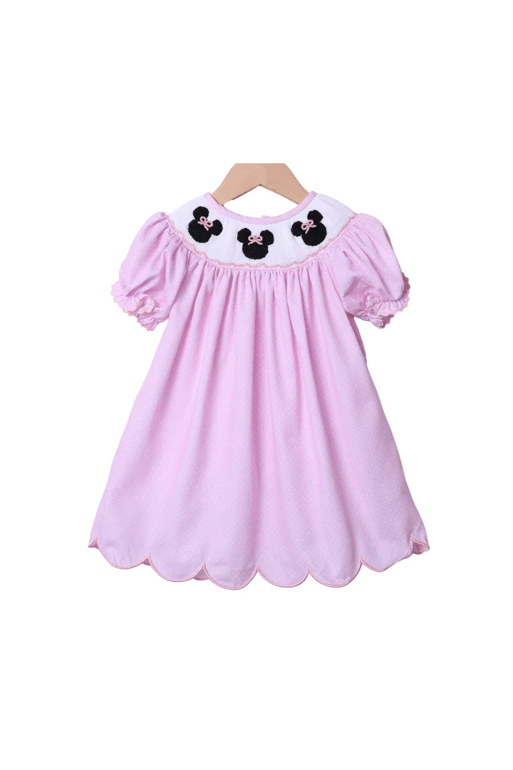 Smocked Mouse Pink Bitty Dot Dress