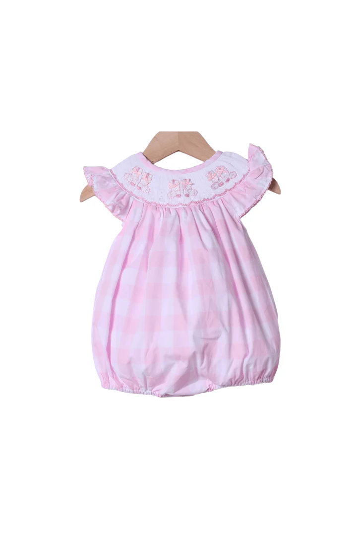 Smocked Pink Gingham Bow Boots Bubble