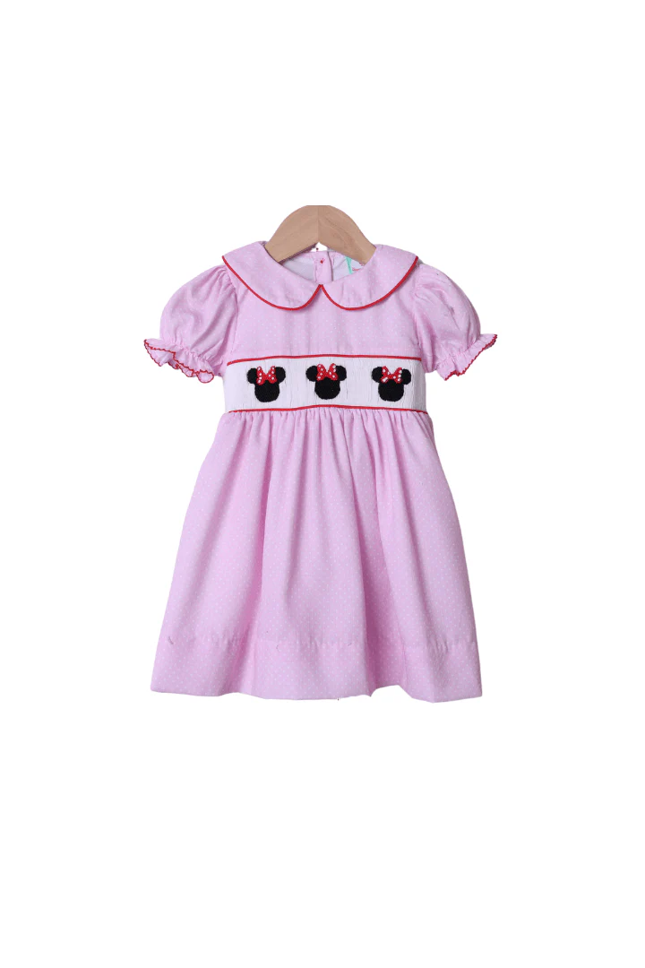 Smocked Pink Mouse Oh, Two-dles Dress