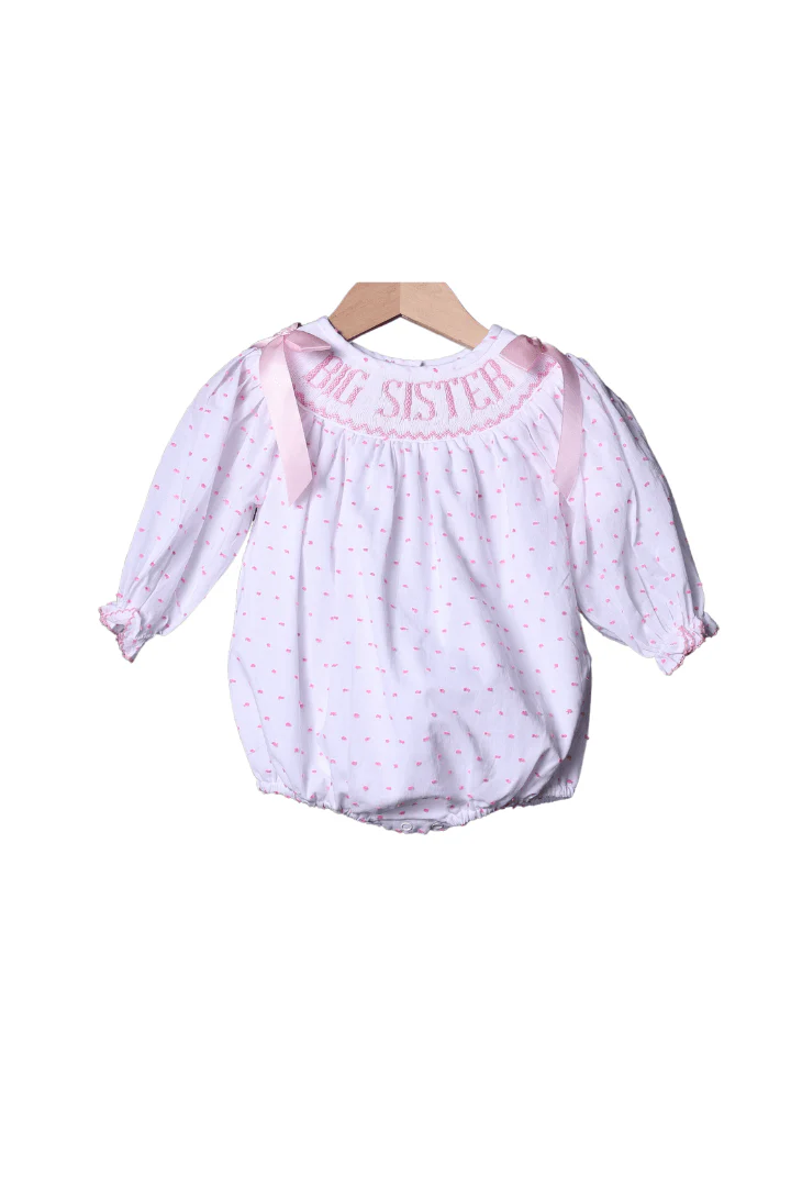 Smocked PINK Swiss Dot Big Sister Long Sleeve Bubble