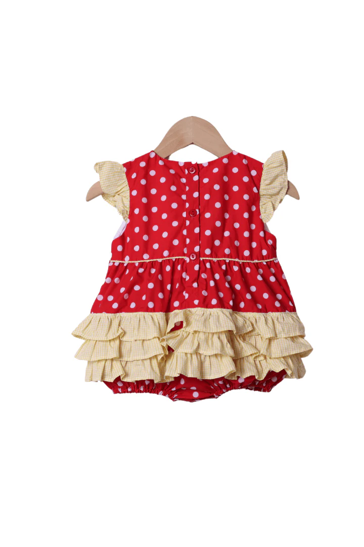 Smocked Polka Dot Mouse Red Ruffle Bubble - Image 2