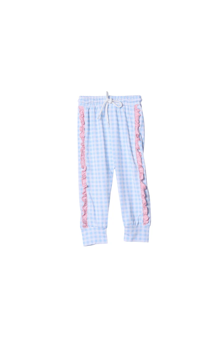 Smocked Princess Pink/Blue Gingham Pant Set - Image 2