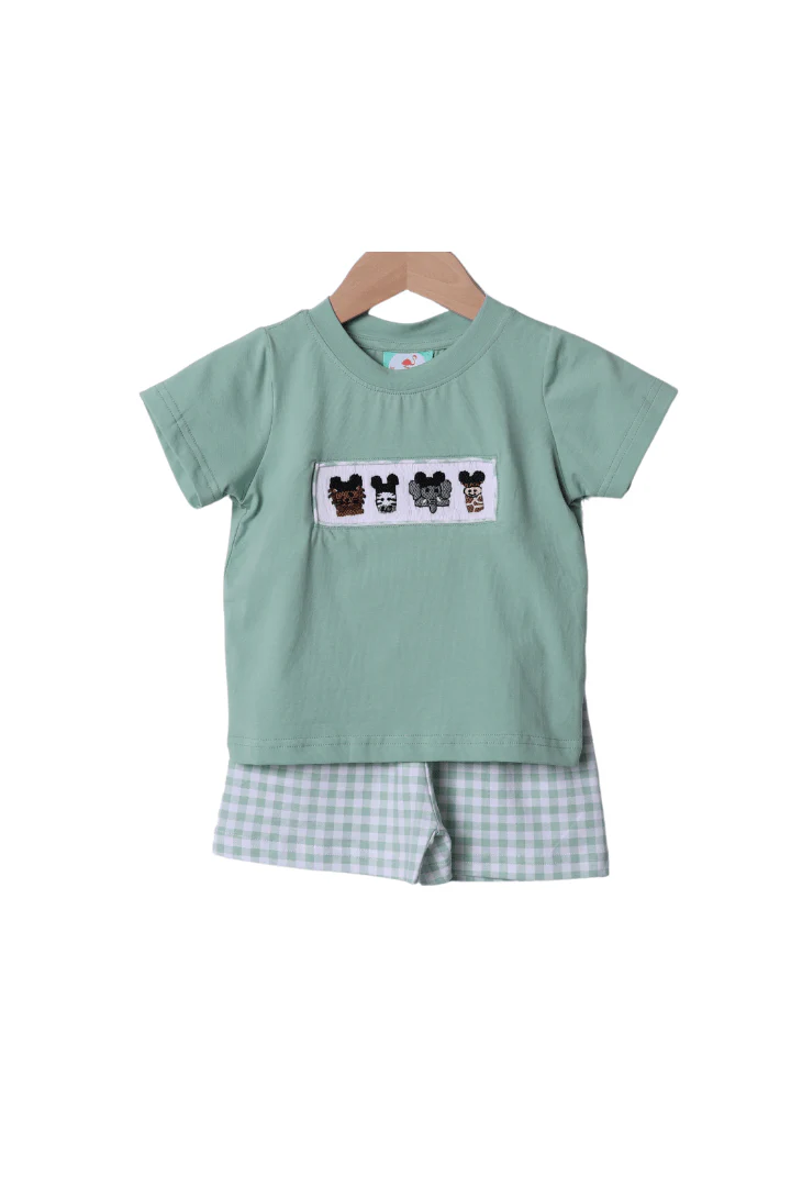 Smocked Sage Safari Mouse Short Set