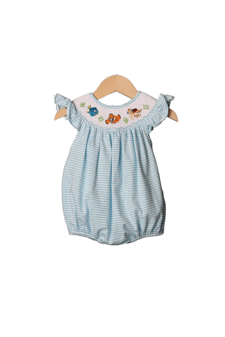 Smocked Sea and Friends Blue Stripe Bubble