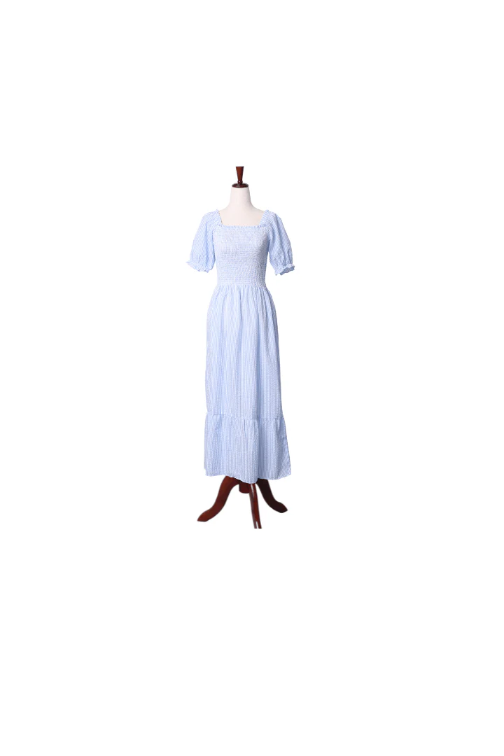 Light Blue Seersucker Matching Mom Dress