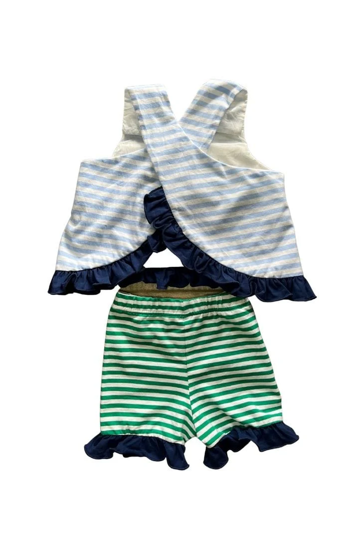 Blue Stripe Friend Hand Smocked Ruffle Set - Image 2