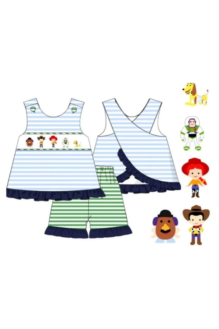 Blue Stripe Friend Hand Smocked Ruffle Set - Image 3